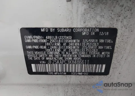 2019 Subaru Forester Sport из США, поврежденный, VIN JF2SKAPC3KH486611